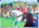 Lot de 4 planse didactice reprezentand povestea Vrancei datate 1978