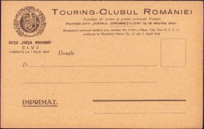 HST A1783 Imprimat Touring Clubul Rom&amp;acirc;niei secția Frăția Munteană Cluj foto