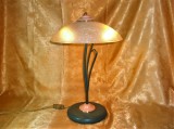 Veioza Vintage Art Deco Italia, Metal Emailat &amp; Abajur Opalin Craquelle, 50cm, Colectie Mid Century Modern