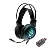 CASTI gaming Spacer RGB, cu fir, standard, utilizare gaming, microfon pe brat, conectare prin adaptor USB 2.0 sau Jack 3.5 mm x 2, iluminare RGB, negr