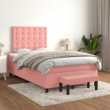 VidaXL Pat box spring cu saltea, roz, 120x200 cm, catifea 3138078