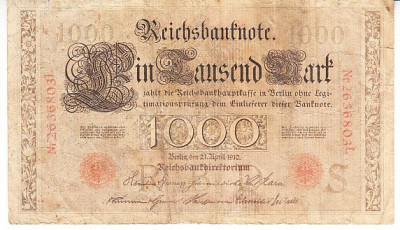 M1 - Bancnota foarte veche - Germania - 1000 marci - 1910 - serie rosie foto