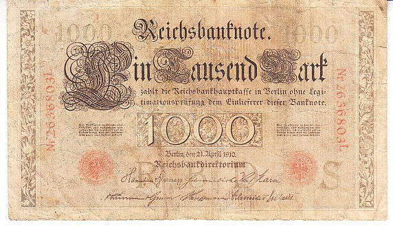 M1 - Bancnota foarte veche - Germania - 1000 marci - 1910 - serie rosie