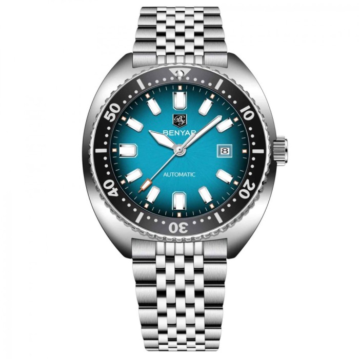 Ceas barbatesc BENYAR 5211, automatic, mecanic, cadran cu lumina nocturna, 5Bar, calendar complet, otel inoxidabil