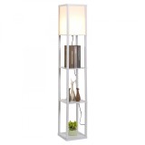 Lampa de Podea HOMCOM cu 3 Polite Integrate, Cuplare E27 Putere 40W, MDF, 26x26x160cm, Alb | Aosom Romania