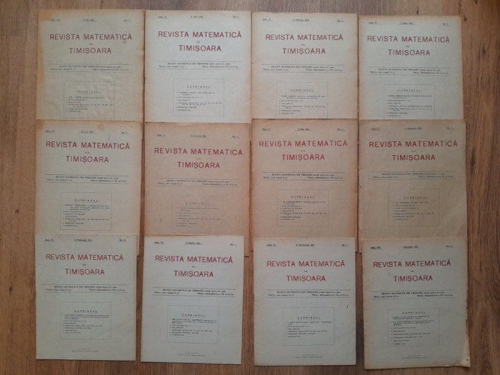 Lot 13 buc. Revista matematica din Timisoara interbelica anii 1925 1942 veche