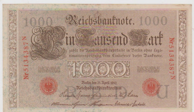 1000 MARCI ,GERMANIA 191021 APRILIE SERIE SI NR CUROSU/UNC foto