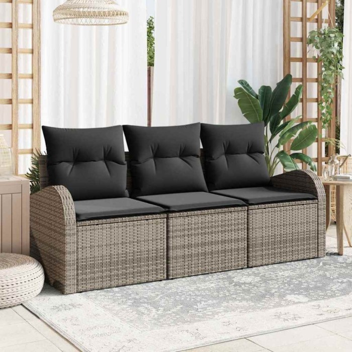 vidaXL Set de canapele pentru grădină cu pernă 3 pcs Gri Rattan poli 3354568
