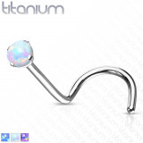 Piercing nas curbat din titan - opal sintetic, reflexe curcubeu, 0,8 mm - Culoare: Alb