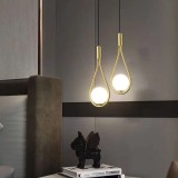 Lustra pe cablu, lacrima, 2 globuri albe, corp auriu, dulie E14, lungime reglabila maxim 1.2 m