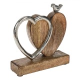 Decorațiune de Masă, Model Inimă Dublă și Pasăre, Lemn și Metal, 18x5x19.5cm, Oem