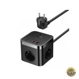 Prelungitor Baseus PowerCombo Cube 30W 3A 2 x USB-A - 2 x USB-C - 3 x Schuko Negru E00066400117-00