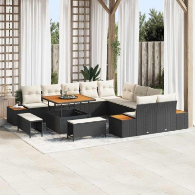 vidaXL Set de canapele pentru grădină 13 pcs Negru Rattan poli foto