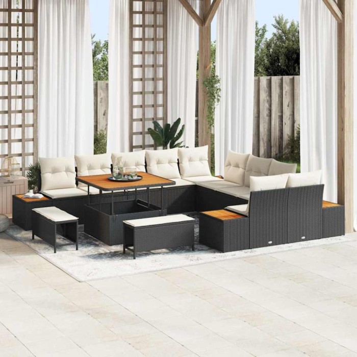vidaXL Set de canapele pentru grădină 13 pcs Negru Rattan poli