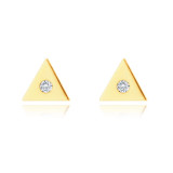 Cercei din aur de 14K - triunghi mic cu un zircon clar &icirc;n centru, &icirc;nchidere de tip fluturaș