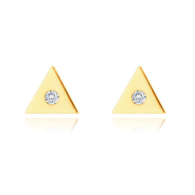 Cercei din aur de 14K - triunghi mic cu un zircon clar &amp;icirc;n centru, &amp;icirc;nchidere de tip fluturaș foto