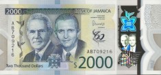 Bancnota Jamaica 2.000 Dolari 2022 - P100 UNC ( polimer, comemorativa - vezi descriere )
