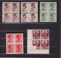 1934 LP 108 CAROL II FARA POSTA BLOCURI DE 4 TIMBRE CU EROARE SI VARIETATE MNH foto