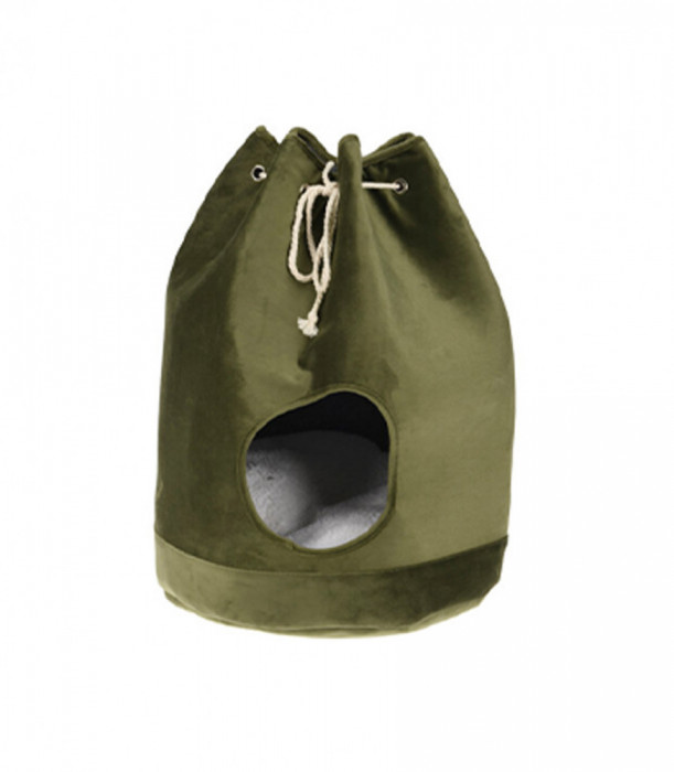 Culcus pentru pisici, in forma de rucsac, cu perna, 34 x 34 x 46cm, Verde