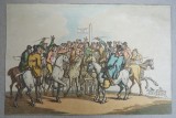 Thomas Rowlandson &quot;The Betting Post&quot; gravura veche sec 19