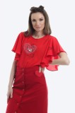 Bluza rosie cu maneci scurte tip fluture, 34, 36, 38, 40, 42, 44, 46, Rosu