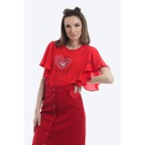 Bluza rosie cu maneci scurte tip fluture