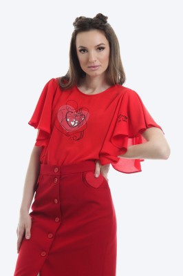 Bluza rosie cu maneci scurte tip fluture foto