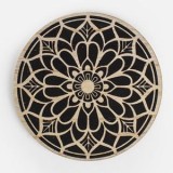Suport Pahar din Lemn Rotund cu Model Mandala, &Oslash;11cm, CMCLASS