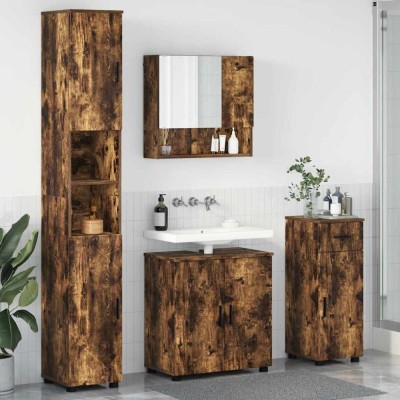 vidaXL Set de mobilier pentru baie 4 pcs Stejar afumat 61 x 35 x 64 cm 3392978 foto