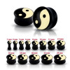 Plug pentru ureche, negru, lucios, cu simbolul Yin-Yang - Lățime: 6 mm