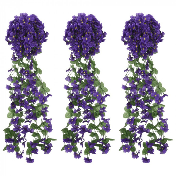 Ghirlande de flori artificiale, 3 buc., violet &icirc;nchis, 85 cm GartenMobel Dekor