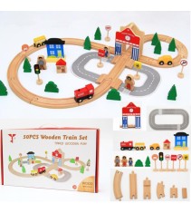 Set Trenulet cu Cale Ferata din Lemn - 50 Piese