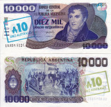 ARGENTINA 10 australes on 10.000 pesos ND 1985 UNC!!!