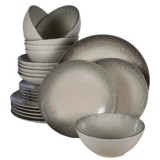 Set farfurii 24 piese, pentru 6 persoane, Stone, Alb Ivoire cu gri