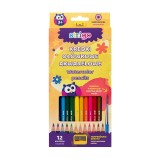 Creioane acuarela, cu pensula si ascutitoare, 12 culori set, Strigo