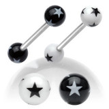 Barbell limbă - mici stele - Culoare Piercing: Alb-Negru