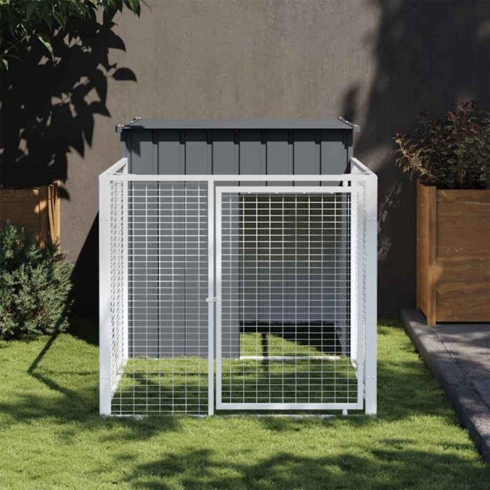 Cușcă c&acirc;ine cu țarc antracit 110x201x110 cm oțel galvanizat