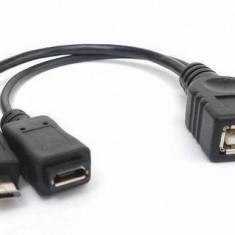 Cablu adaptor OTG cu alimentare micro USB mama+tata