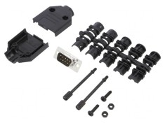 Conector D-Sub 9 PIN Mufă Tată Lipire pe Cablu Negru Set Complet