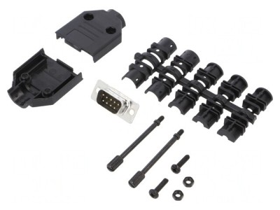 Conector D-Sub 9 PIN Mufă Tată Lipire pe Cablu Negru Set Complet foto