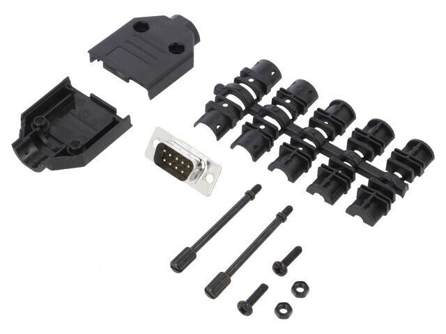 Conector D-Sub 9 PIN Mufă Tată Lipire pe Cablu Negru Set Complet