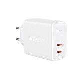 &Icirc;ncărcător de alimentare 2x USB-C 40W PPS PD QC 3.0 AFC FCP alb A9 alb Acefast