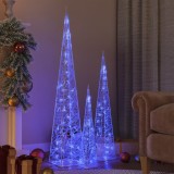 Set conuri decorative cu LED-uri, albastru, 60/90/120 cm, acril