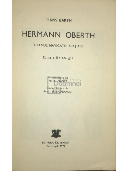 Hans Barth - Hermann Oberth (editia 1979)