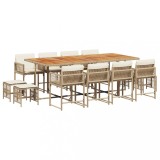Set mobilier de gradina cu perne, 13 piese, bej, poliratan