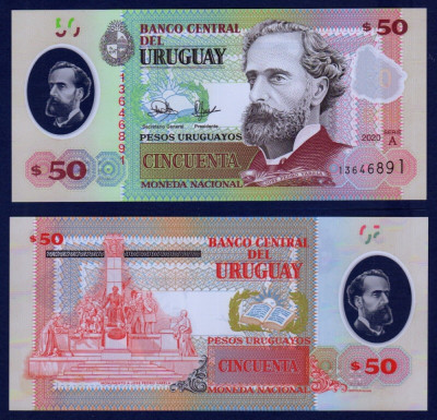 URUGUAY █ bancnota █ 50 Pesos Uruguayos █ 2020 █ P-102 █ POLYMER █ UNC foto