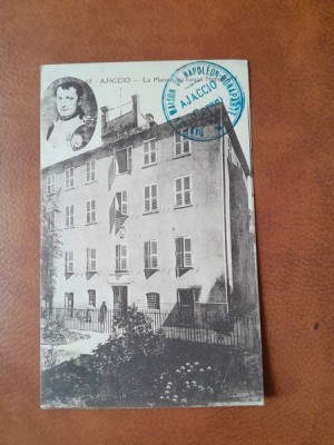 Fotografie tip carte postala, cladirea unde s-a nascut Napoleon Bonaparte+portret in partea de su foto