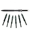 Set sabie de vanatoare Last Ronin si sase cutite de aruncat, otel inoxidabil, negru