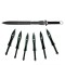 Set sabie de vanatoare Last Ronin si sase cutite de aruncat, otel inoxidabil, negru