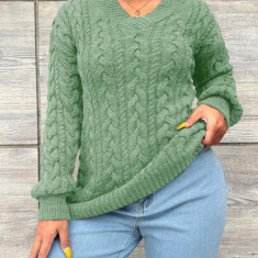 Pulover din tricot, cu maneca lunga, verde, dama, Shein